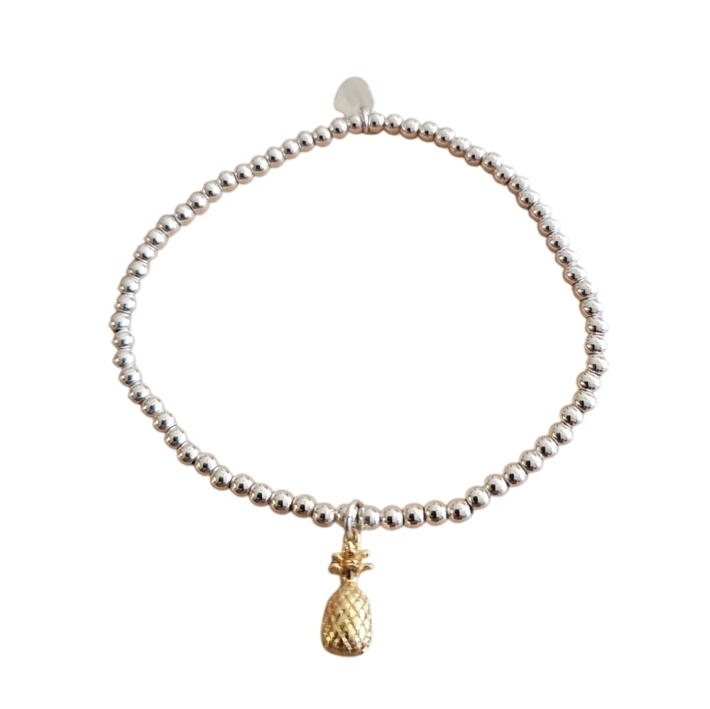 Silver and Gold Beaded Bracelet with Pineapple Charm